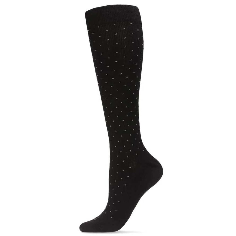 NWT MeMoi Women's L Black WellFit Swiss Dot Compression Socks Cotton Blend